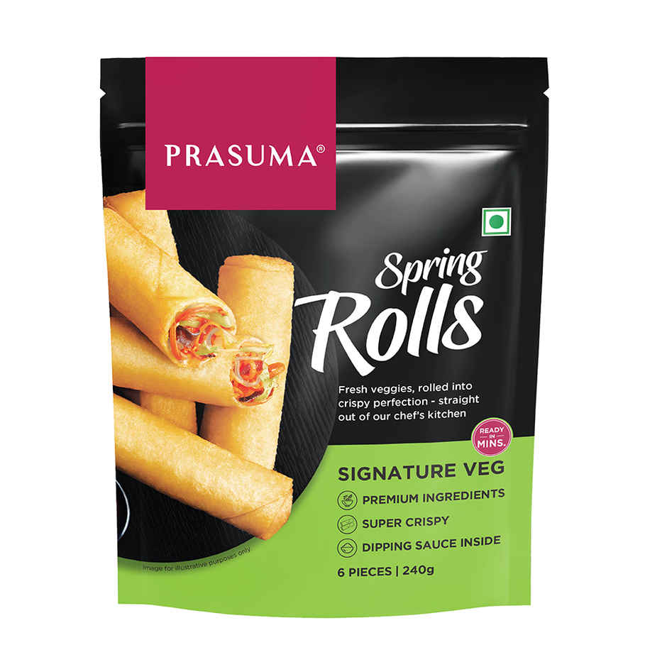 Prasuma Signature Veg Spring Rolls 6pc, 240g, No Preservatives or MSG  | Large Size, Extra Filling