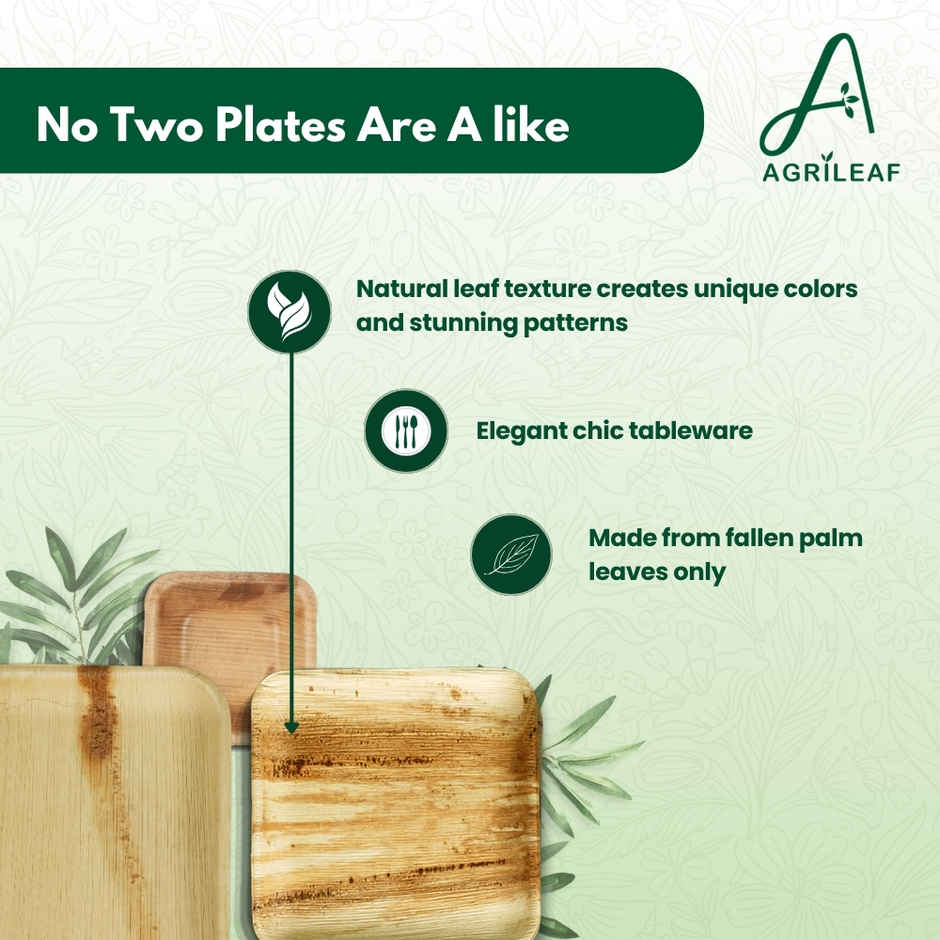 AGRILEAF Square Areca Palm Leaf Disposable Party Combo | 25 Pcs (5 Each Plates, Bowls & Cutlery)