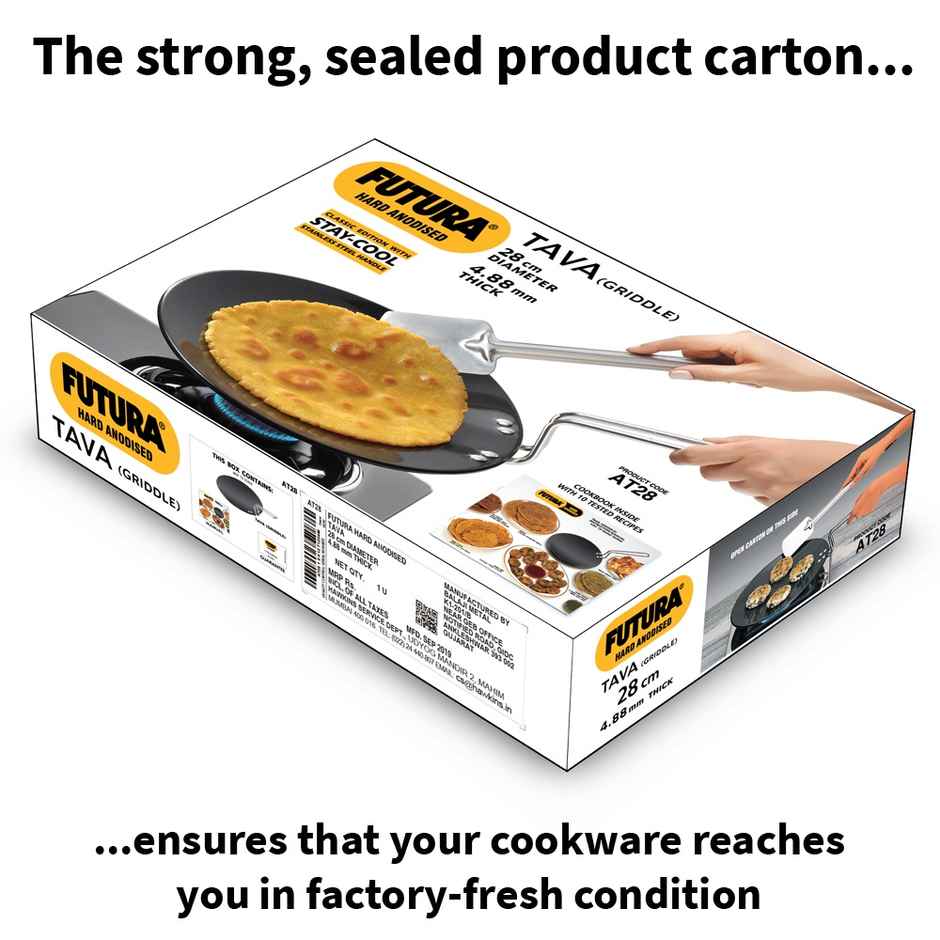 Hawkins Futura 28 Cm Tava Hard Anodised Tawa With Stainless Steel Handle - Black