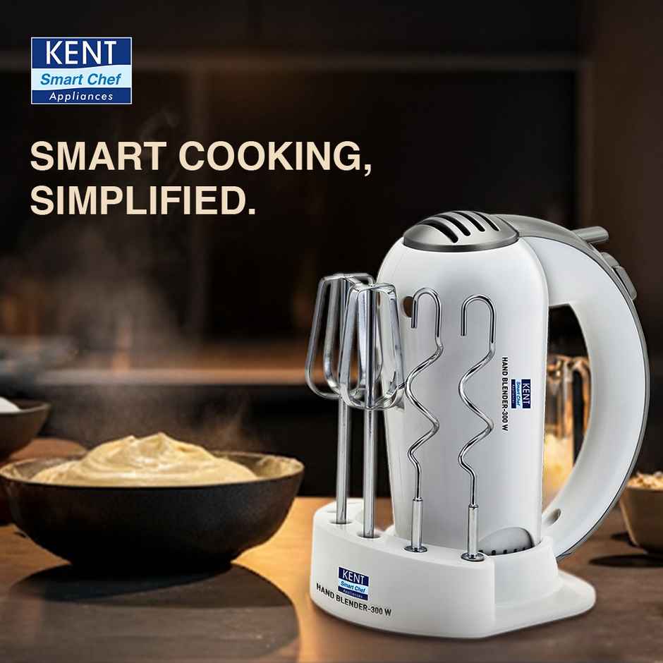 Kent 16051 Hand Blender | 300W | 5 Speed Control | Turbo Function | Beaters & Dough Hooks | White