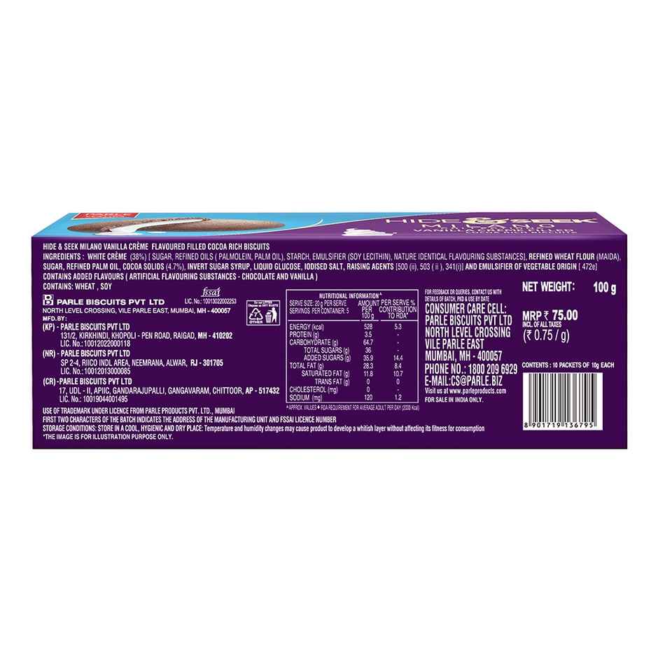 Parle Hide & Seek Milano Centre Filled Vanilla Cookies