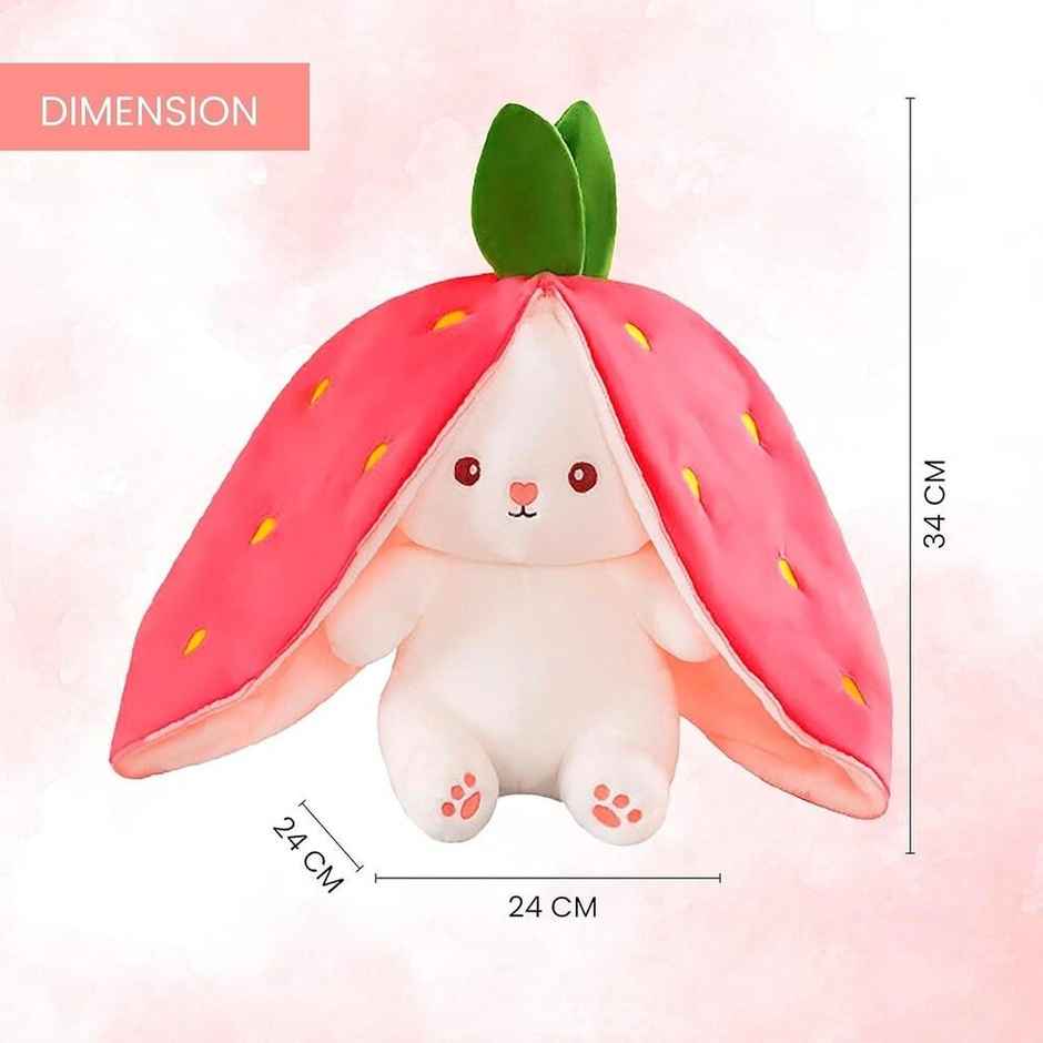Dearjoy Rabbit In Strawberry Soft Toy Pink & White 28 cm