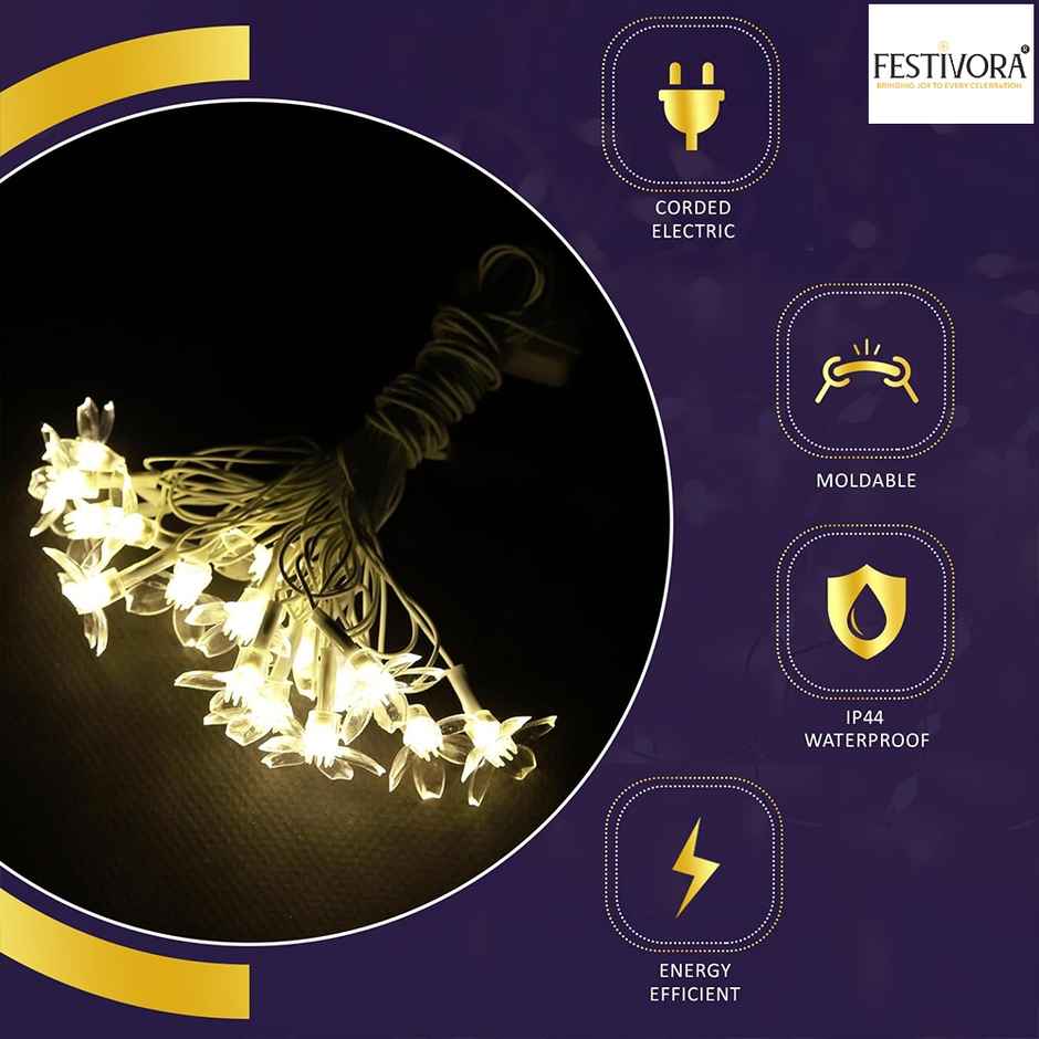 Festivora Silicon flower Warm White LED String lights | 14 LEDs | Festival & Room Decoration