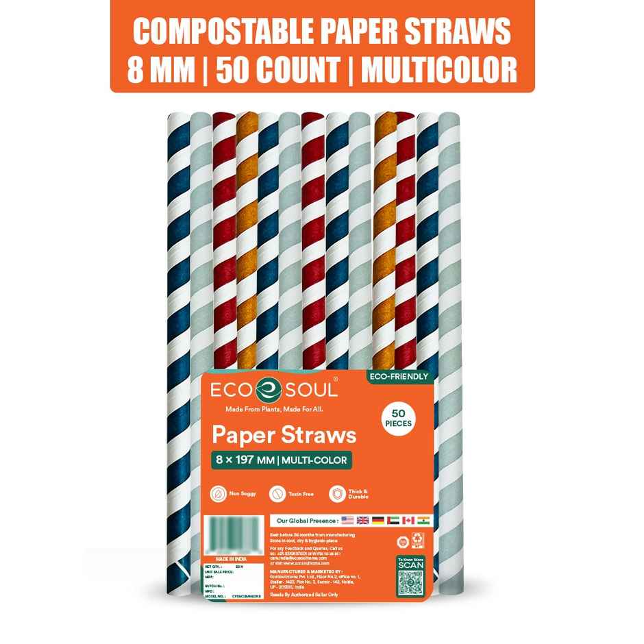 Eco Soul 8mm Multi-Colour | 50 Count | Paper Straw