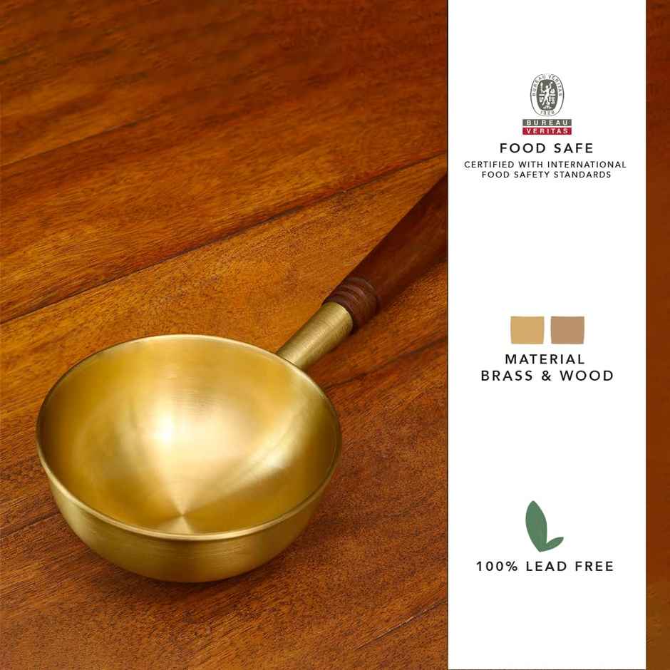 Ellementry Arra Brass Tadka Pan With Wooden Handle