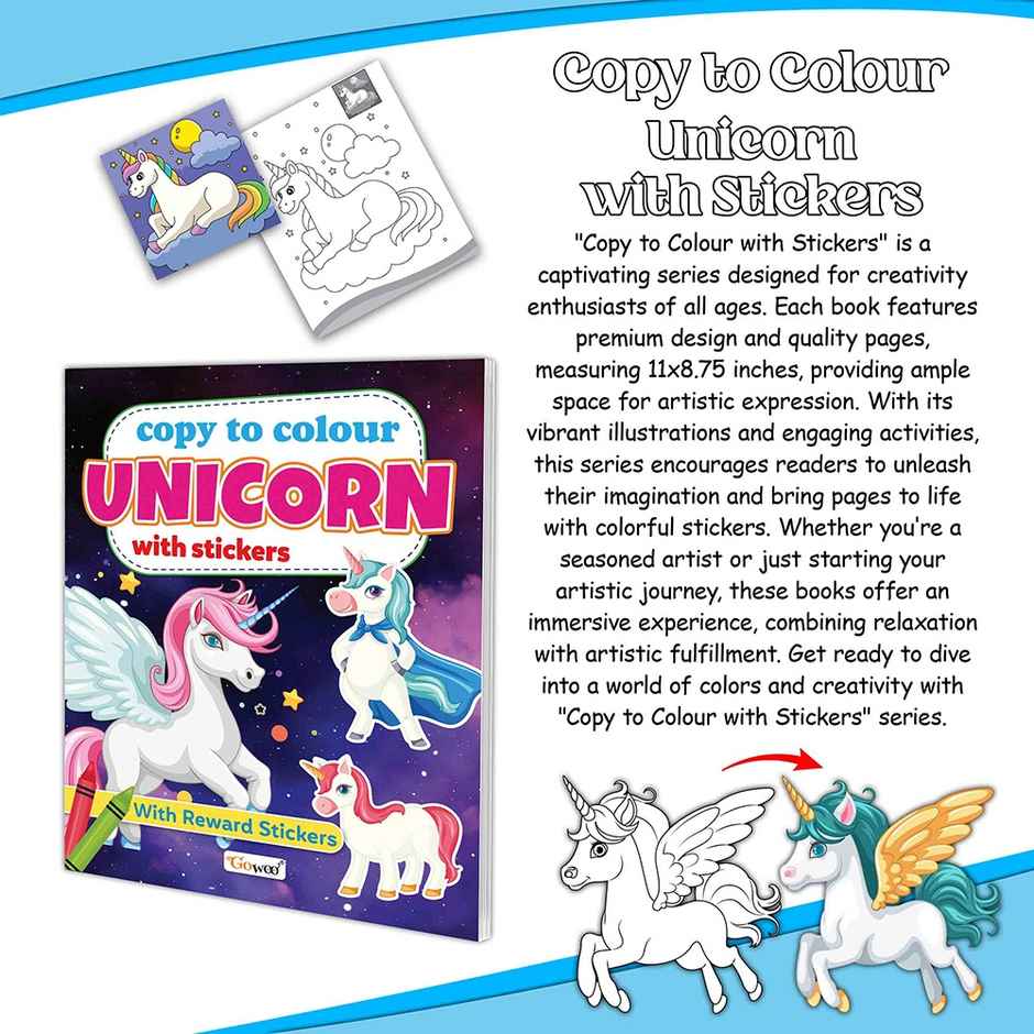 Copy to Colour Unicorn With Stickers Book for Kids | Ages 3-12 - Coloring Adventure for Kids