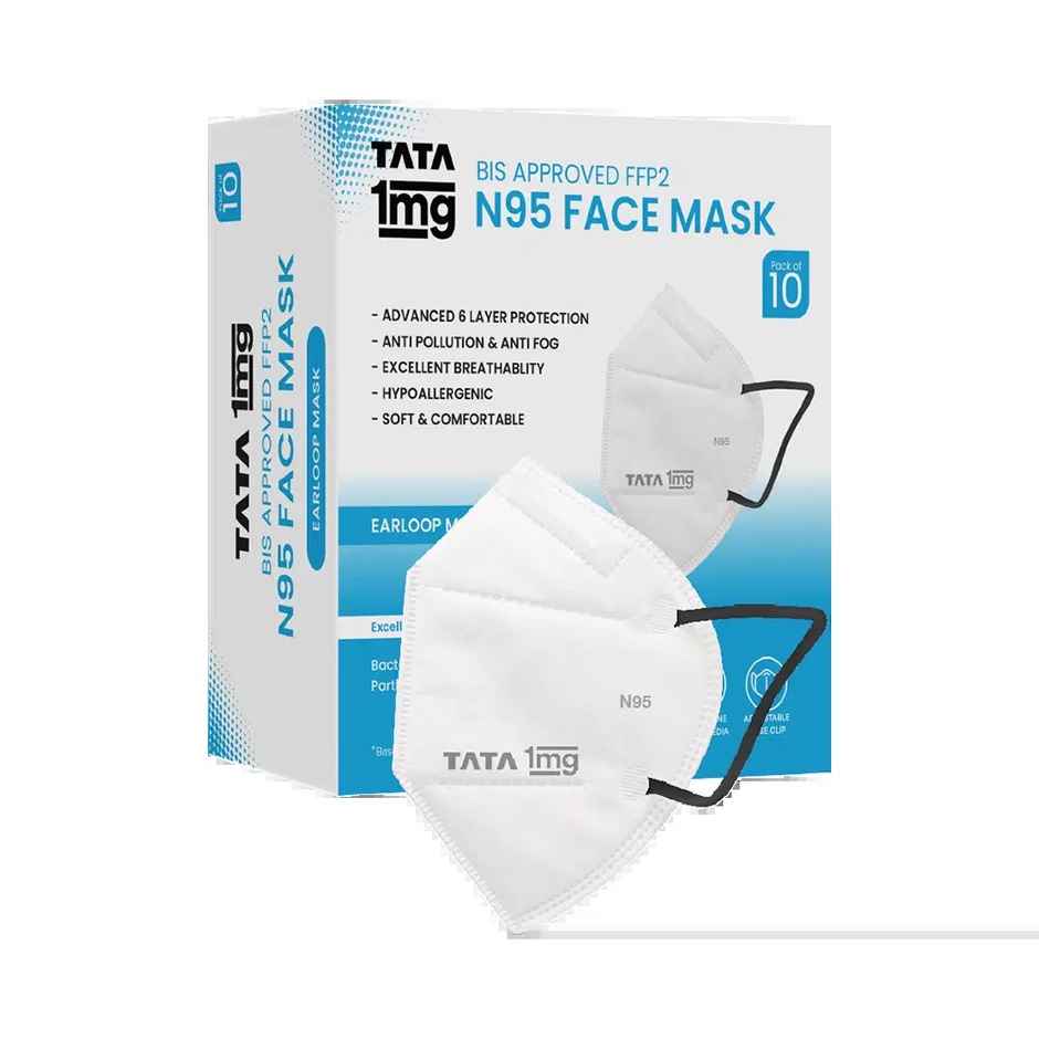 Tata 1mg Bis Approved Ffp2 N95 Mask White Pack Of 10