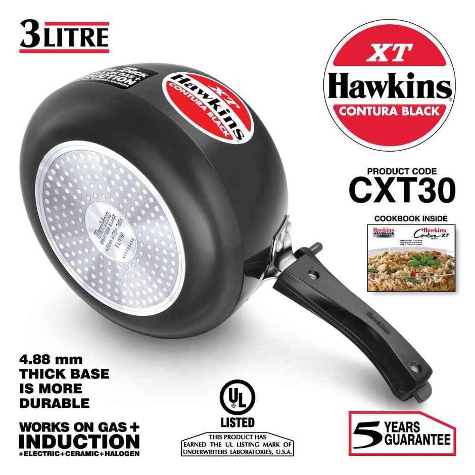 Hawkins 3 Litre Contura Black Xt Pressure Cooker Hard Anodised Inner Lid Induction Cooker - Black
