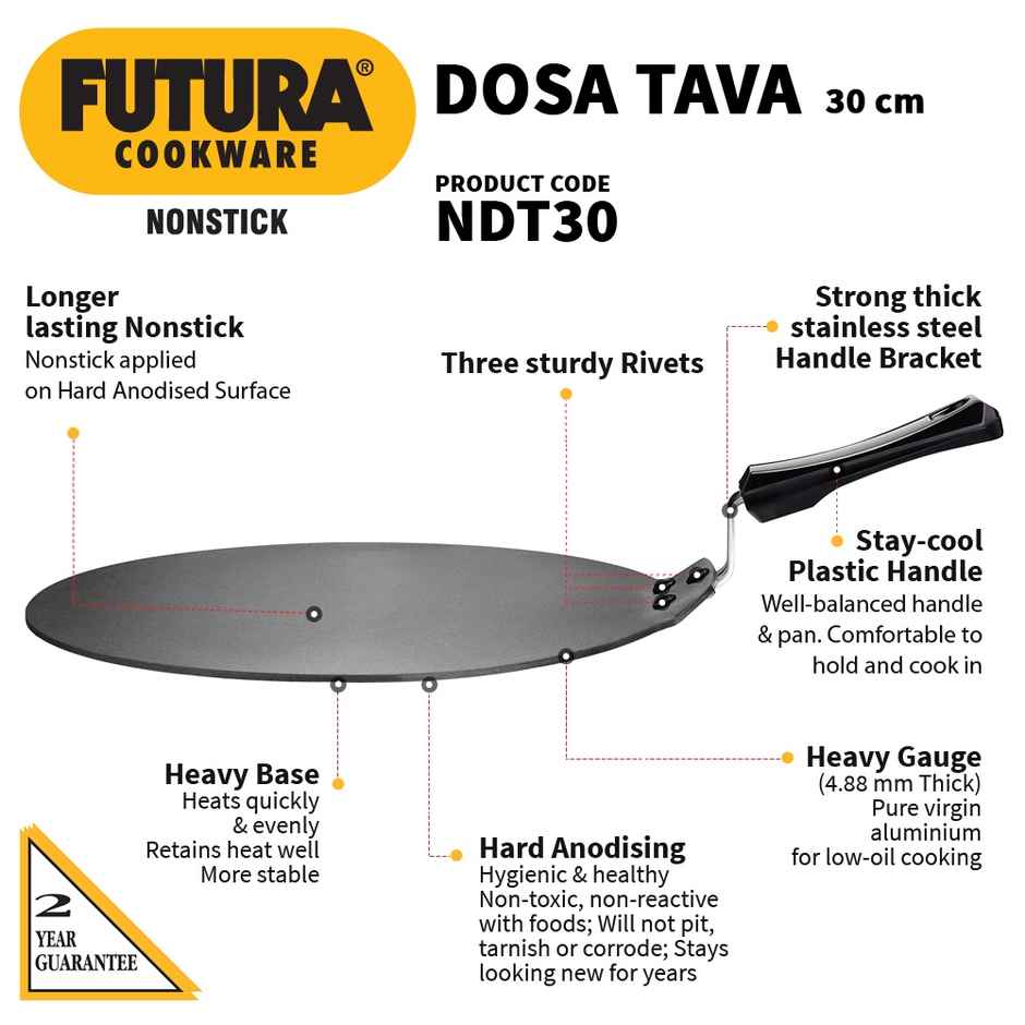 Hawkins Futura 30 Cm Dosa Tava Non Stick Dosa Tawa Flat Dosa Tawa - Black