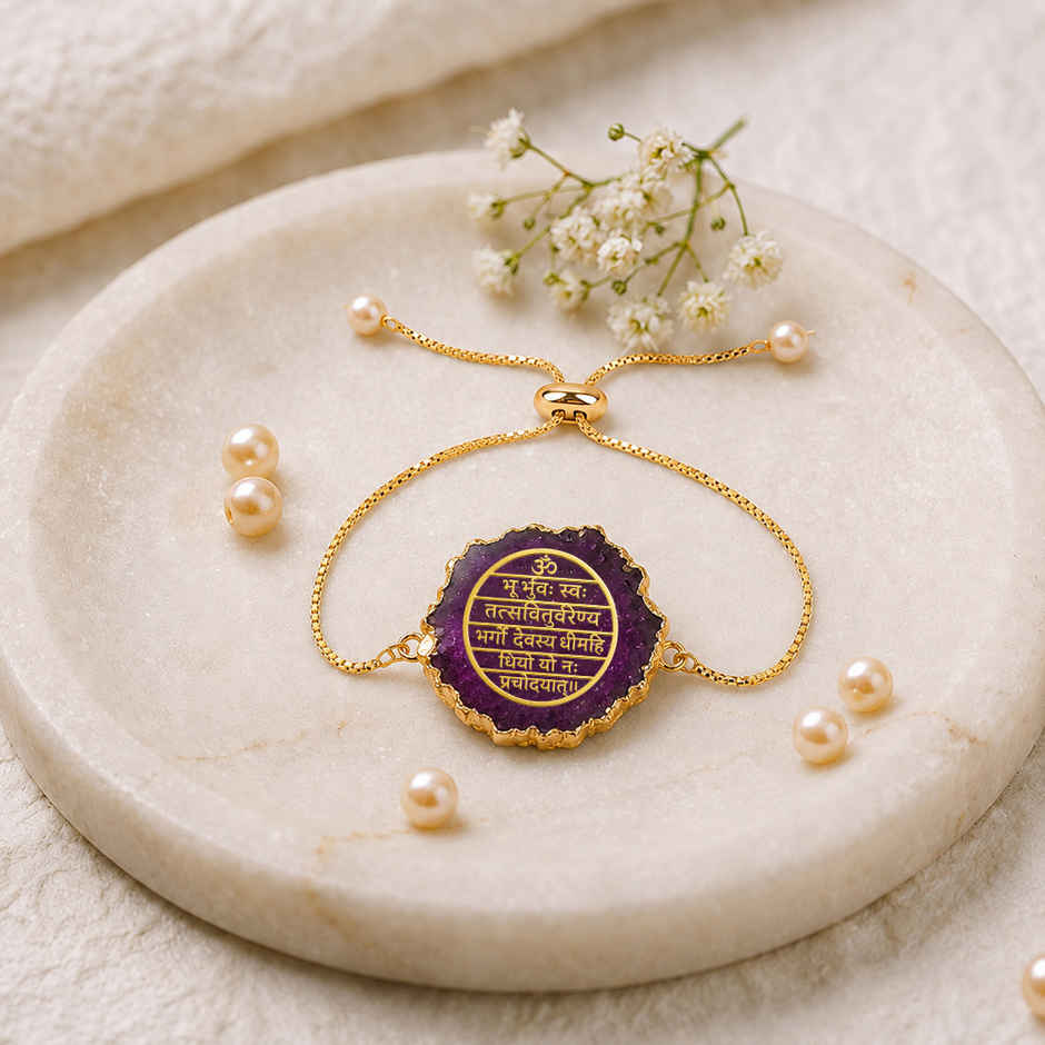Navin Adjustable Chain String Rakhi with Mantra Charm | Violet | Bracelet | Pack of 1 | Cycle Pure