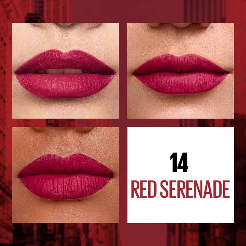 Maybelline Sensational Liquid Matte Lipstick, 14 Red Serenade-Delivering Intense Matte Color Effect