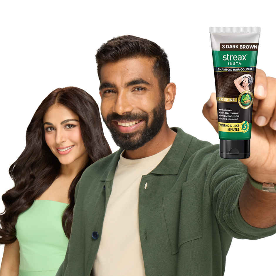 Streax Insta Shampoo Hair Colour - Dark Brown, Easy Diy- Squeeze Pack