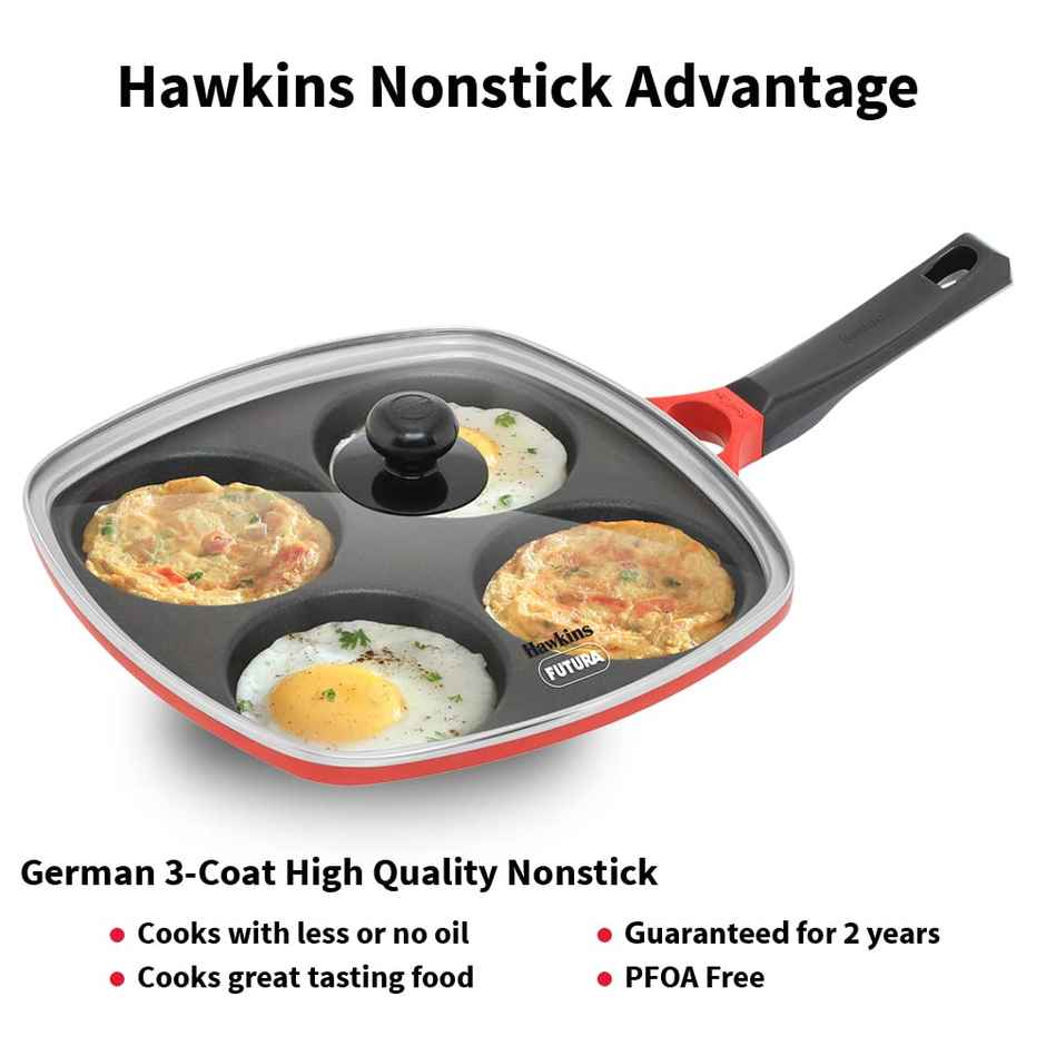 Hawkins 30 Cm Die-Cast Multi Snack Pan With Glass Lid, Nonstick Mini Uttapam Tawa, Red (Dcms30G)