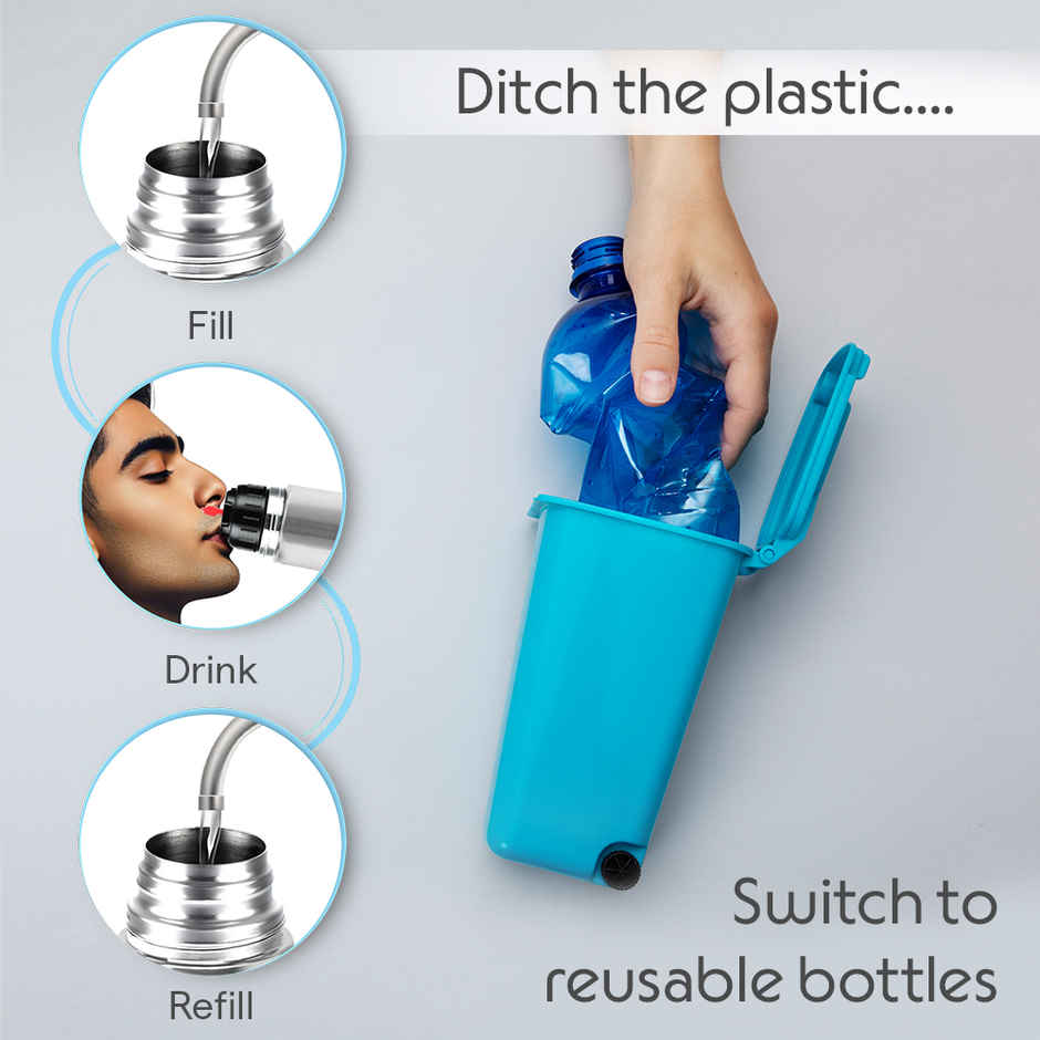 Borosil Thermo BIS Approved Stainless Steel Bottle with Bag | Black - 750 ml