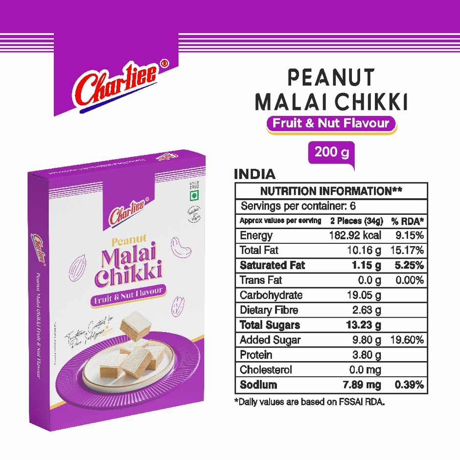 CHARLIEE Peanut Malai Chikki Fruit & Nut Flavour