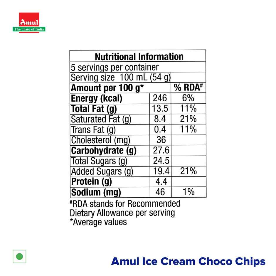 Amul Choco Chips Ice Cream Tub | Rich Chocolate Taste