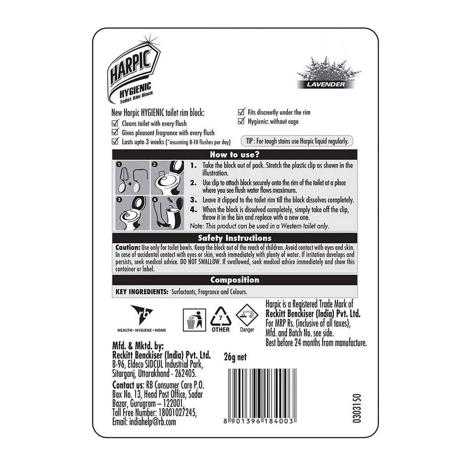 Harpic Lavender Hygienic Toilet Cleaner Rim Block Combo