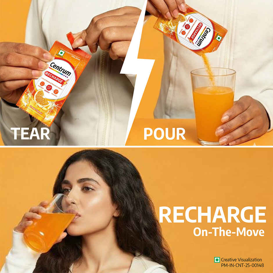 Centrum Recharge - Energy Drink Mix with Electrolytes, Vitamins & Minerals - Pack of 6 Sachets