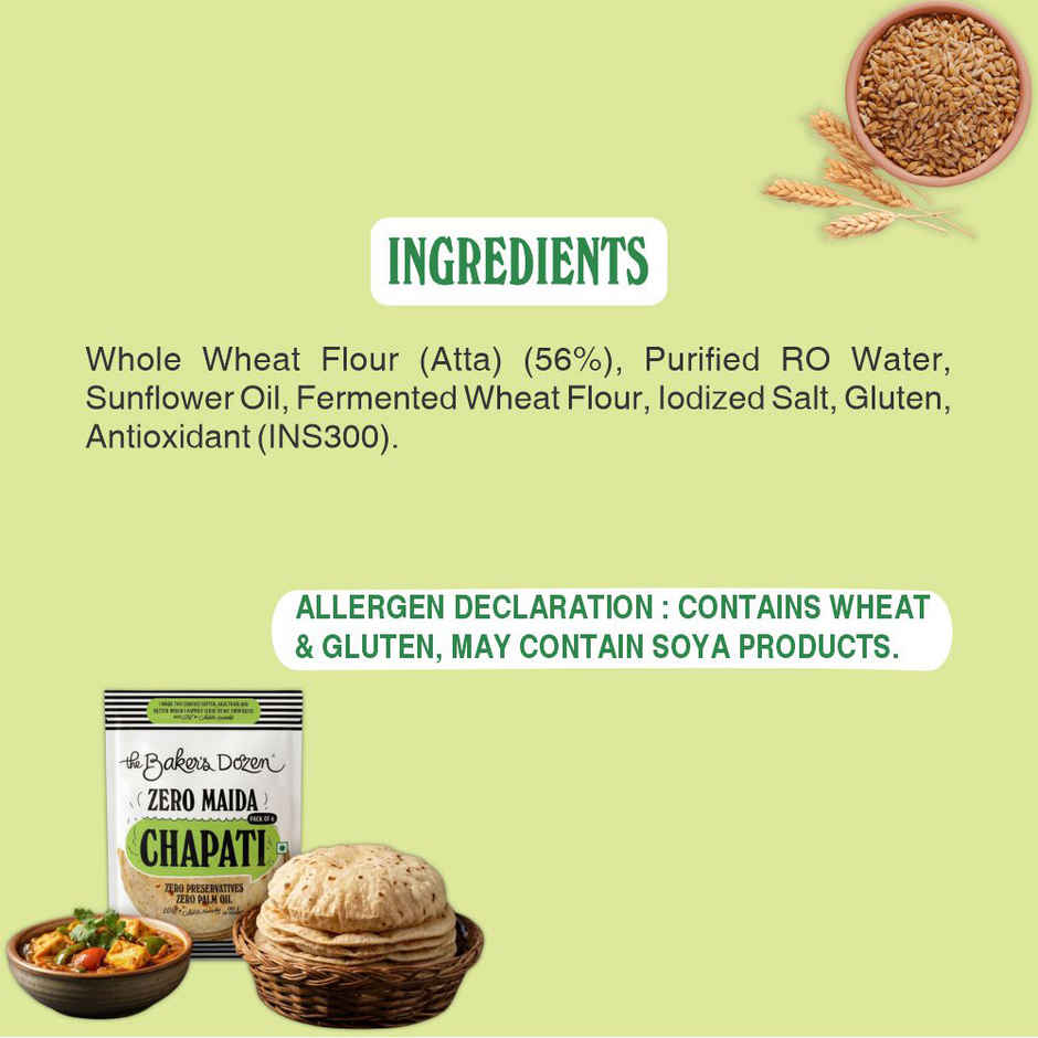 The Baker's Dozen Zero Maida Chapati made from atta | Wheat Chapati | Ready to Eat | Ready to Cook