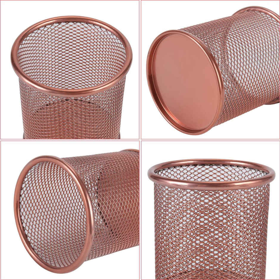 Saya Gold Metal Mesh Pen Stand | Desk Organizer Holder for Office & Home Workspace