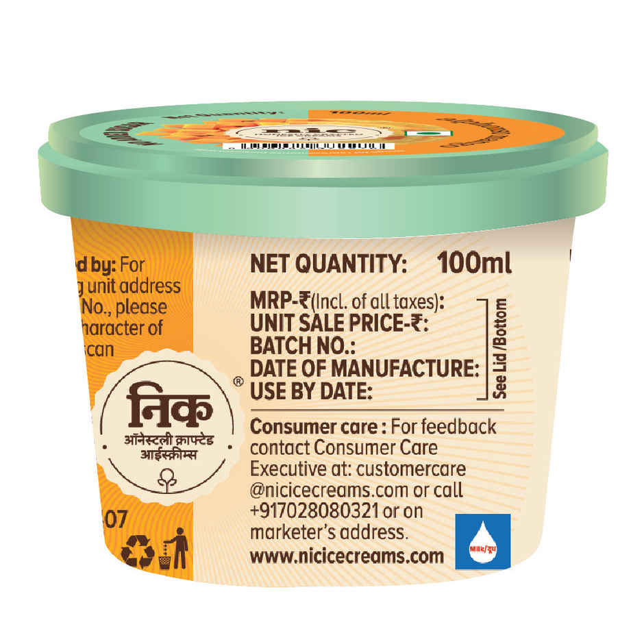 NIC Alphonso Mango Ice Cream Cup | No Added Sugar | Preservative Free | No Artificial Flavors