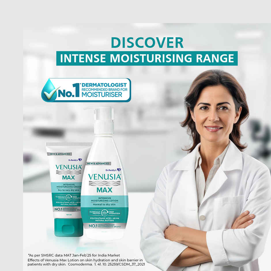 Venusia Max Intensive Moisturizing Cream with 4D Hyaluronic+Polyglutamic Acid | Dry to Very Dry Skin