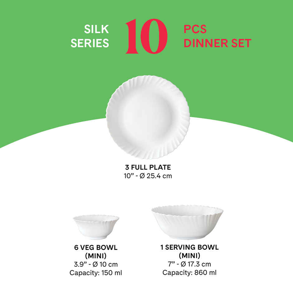 Larah by Borosil Azure Dinner Set | Opalware Crockery for Dining & Gifting | White