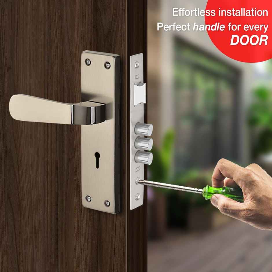 Link Ky 8 Inch Plate Handle Door Lock | Mortise Lock | Finish - Black Silver | Invincible