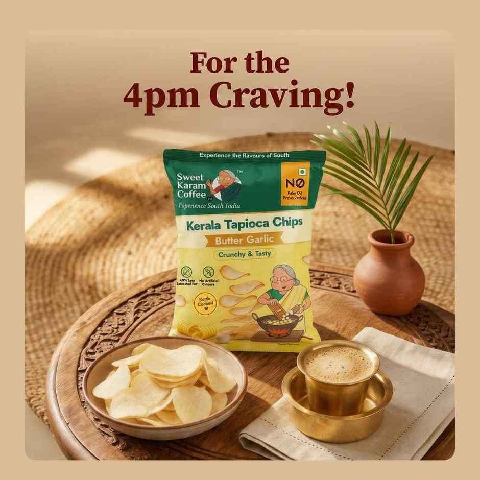 Sweet Karam Coffee Kerala Tapioca Chips | Butter Garlic | Homestyle Wafers