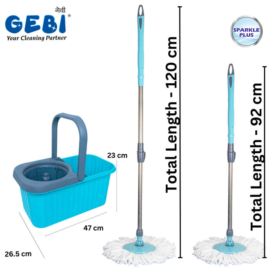 Gebi Aqua Bucket Spin Mop With 1 Microfiber Refill (Colour May Vary)