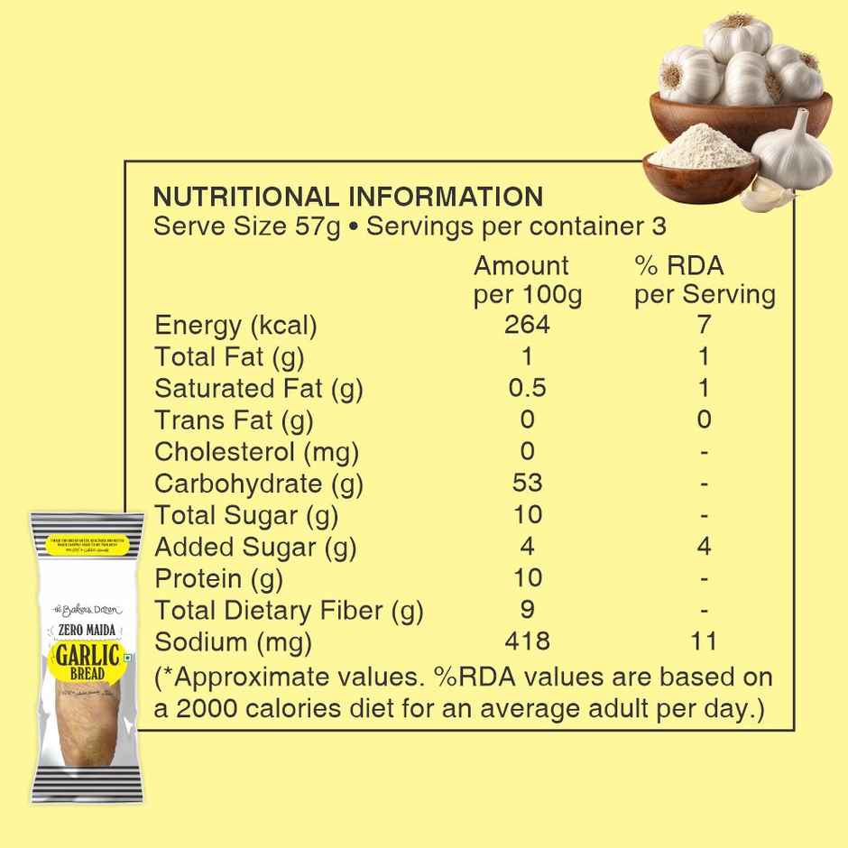 The Baker's Dozen Zero Maida Garlic Bread | Whole wheat | Atta Bread | No Maida | Clean label