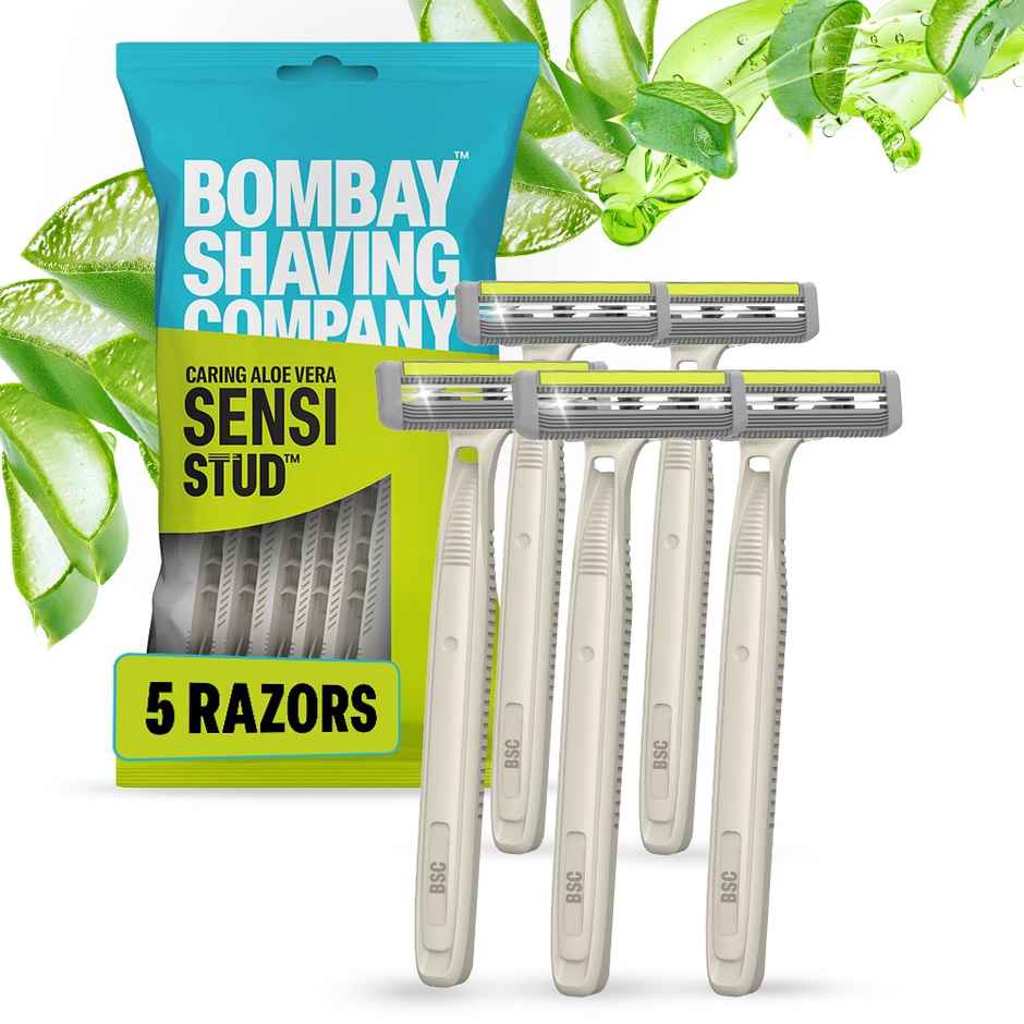 Bombay Shaving Company Disposable Razor for Men| Pack of 5 Razors | Aloe Lubra Strip | Sensi Stud