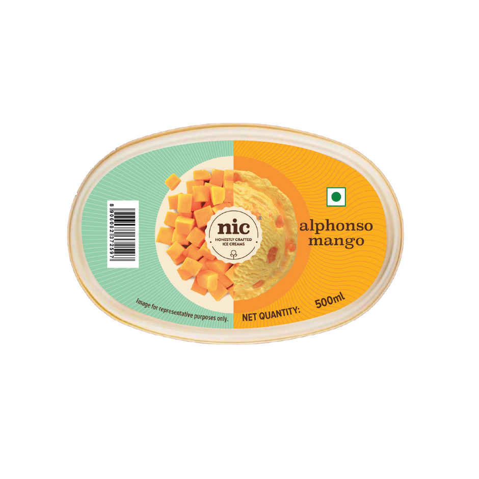 NIC Alphonso Mango Ice Cream Tub | Preservative Free | No Artificial Flavors
