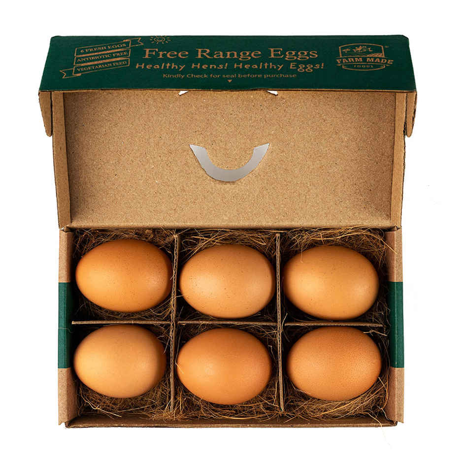Farm Made Free Range Brown Eggs, 6 Pieces - Protein Rich, Veg Feed, Non-Fertile