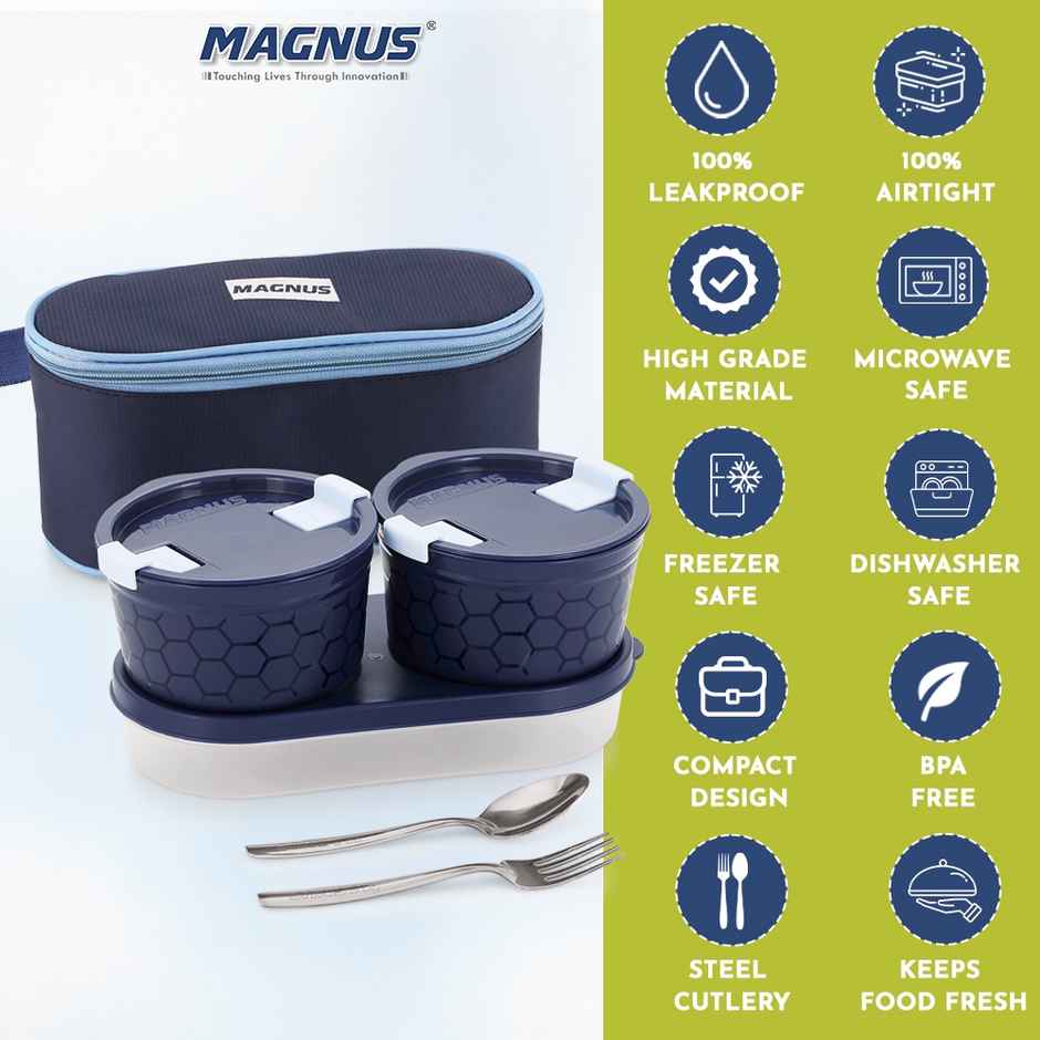 Magnus Microwave Safe Olive 3 Lunch Box Set | Stainless Steel Containers | Insulated Bag