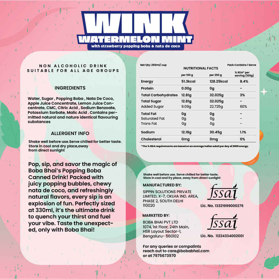 Boba Bhai Watermelon Mojito with Popping Bubbles & Nata de Coco