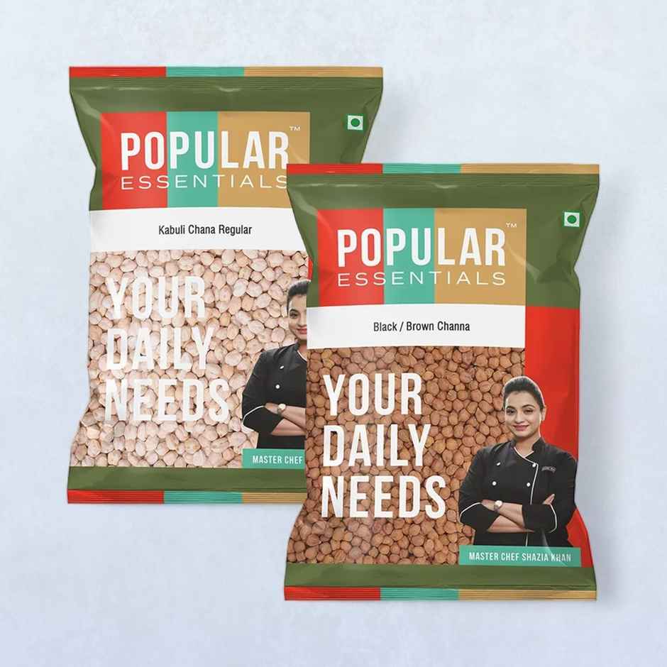 Popular Essentials Kabuli Chana Regular(500gms) & Popular Essentials Black Brown Chana (Un-Polished)(500gms) Combo