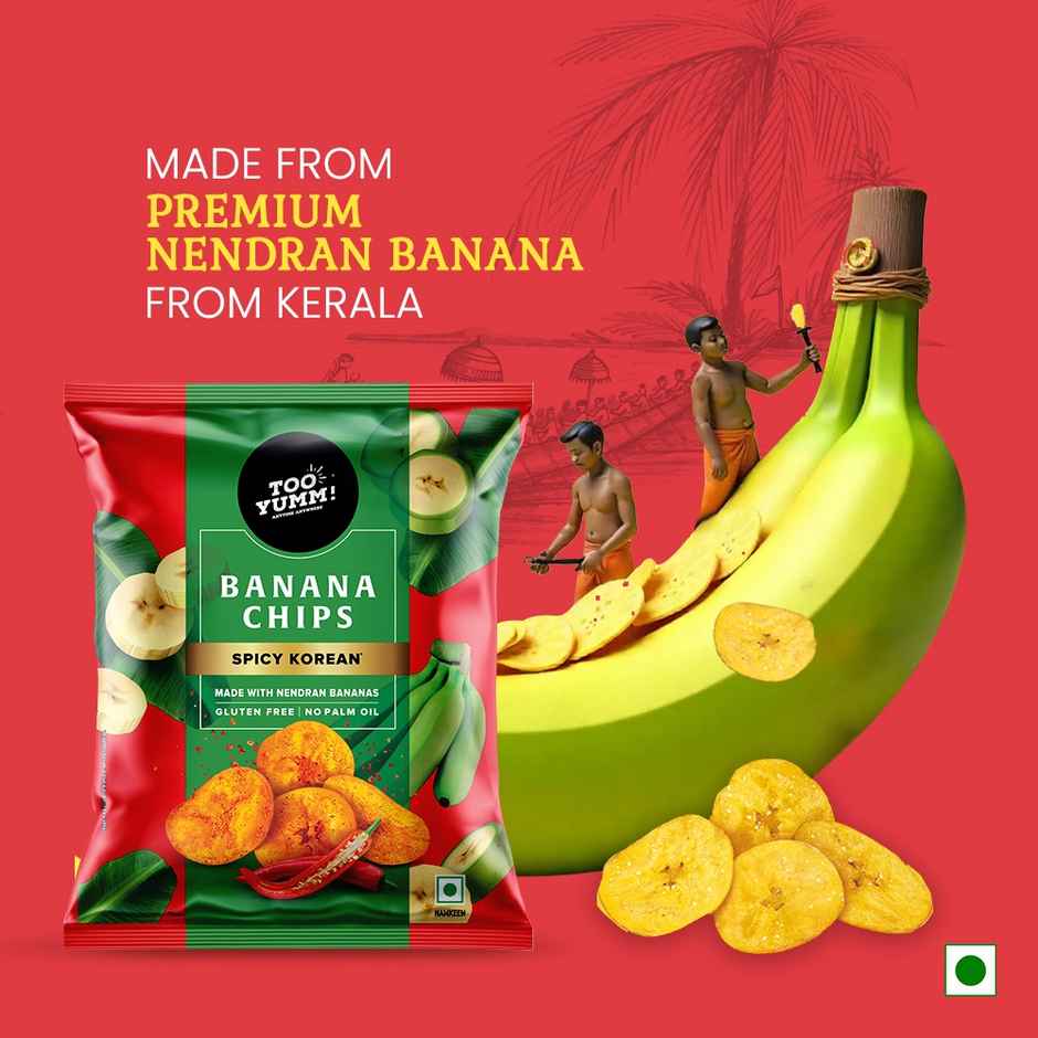 Too Yumm Spicy Korean Banana Chips Made From Premium Nendran Bananas, No Palm Oil Healthy Snacks