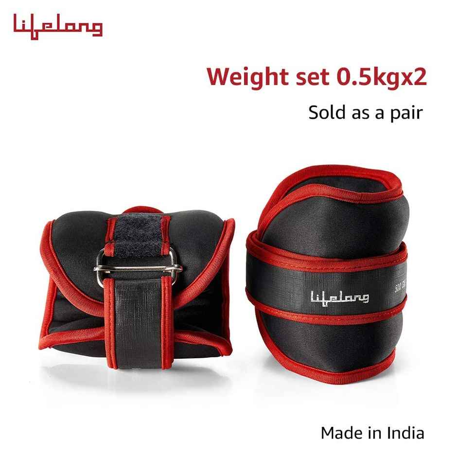 Lifelong Adjustable Ankle Weight for Running, Jogging, Cycling, Sand Filled 0.5 Kg and 1 Kg (Pair)