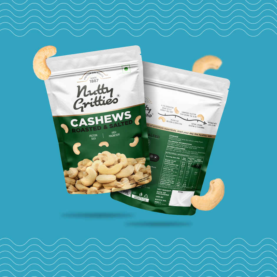 Nutty Gritties Roasted Cashews - Lightly Salted, Zero-Oil, Crunchy