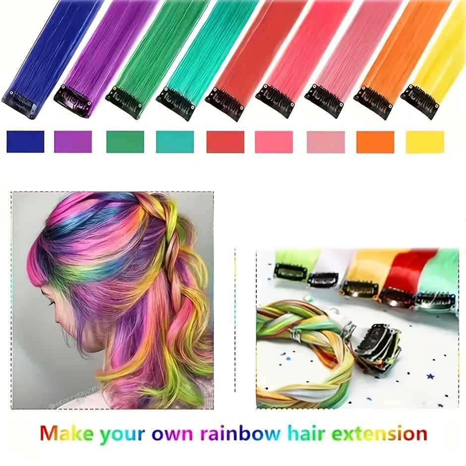 CHRONEX 26 Inch Rainbow Clip In Hair Extensions Heat Resistant Assorted