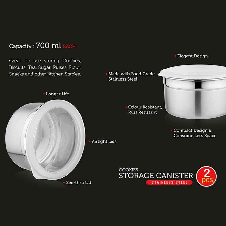 Vinayak Storage Stainless Steel Canister Set (700 ml, 2 Pieces)