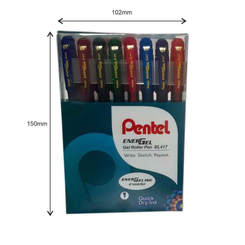 Pentel BL417 Energel Pack Of 8 Ink Black Red Blue Green Orange Pink Sky Blue Violet