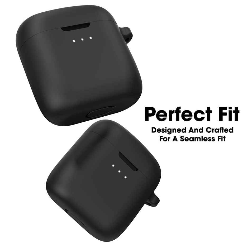 Sounce Earphone Case Cover for Boat Airdopes 131 | Shockproof Silicone Case with Keychain | Black