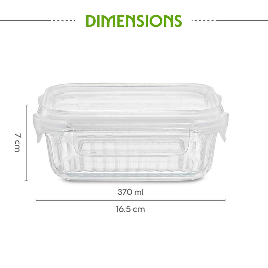 Borosil Fluted Klip N Store Rectangle Food Storage Container Borosilicate Glass Microwave Safe