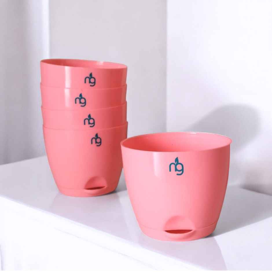 Nurturing Green - Self Watering Pots | Set of 5 | Peach | Size: 8cm x 6.5cm | Plastic Flower Pots