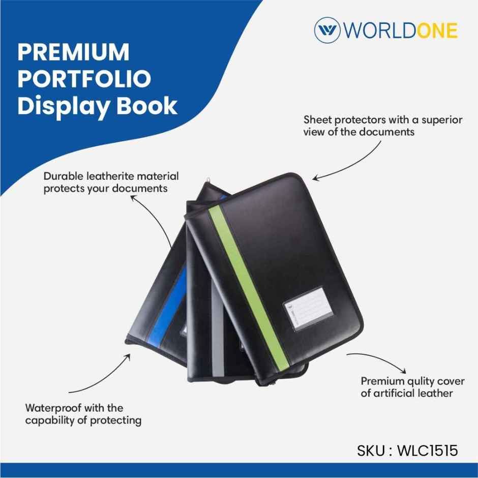 Worldone Leathrite Cover Display Book With 20 Inside Pocket With Name Card And Zipper Closure