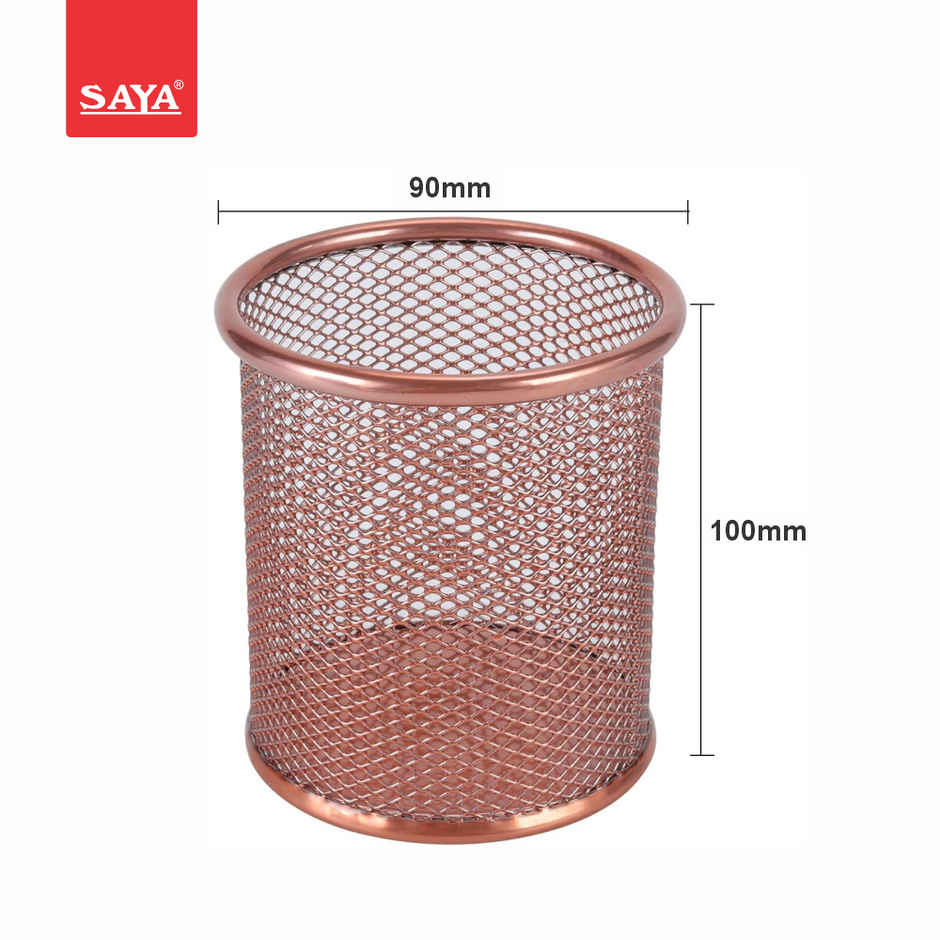 Saya Gold Metal Mesh Pen Stand | Desk Organizer Holder for Office & Home Workspace