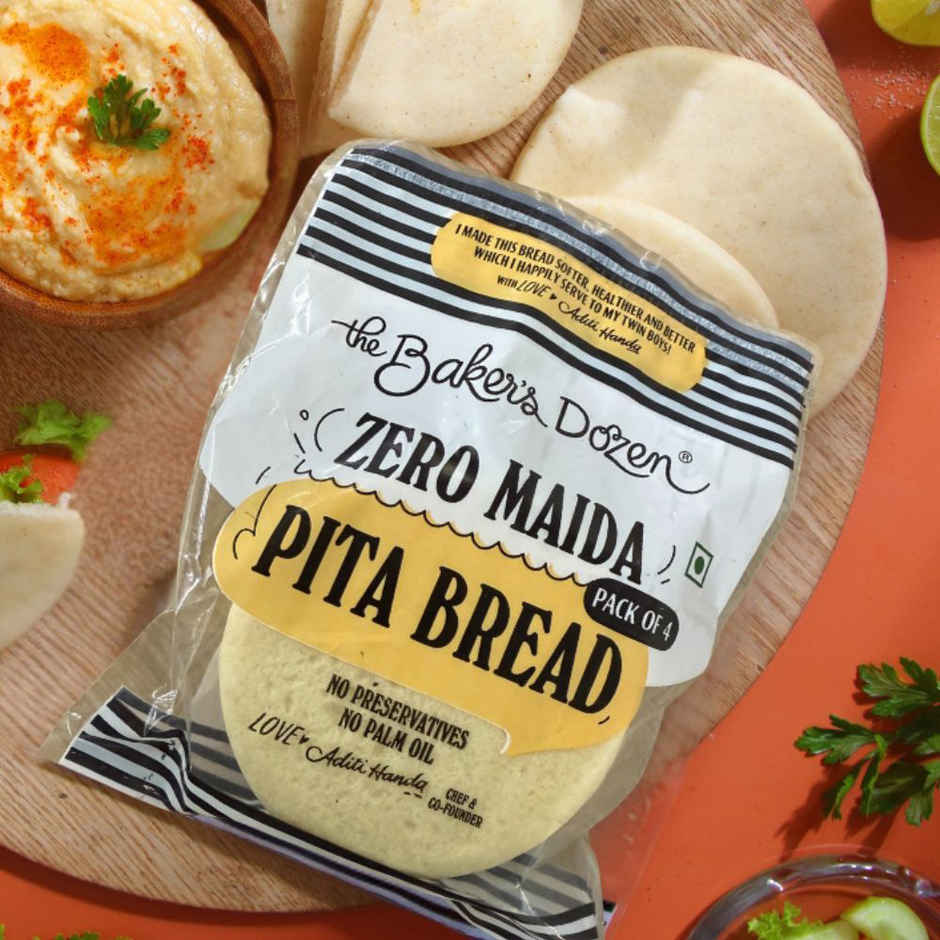 The Baker's Dozen Zero Maida Pita Bread | Whole Wheat | Gut Friendly | Flat Bread | Clean Label