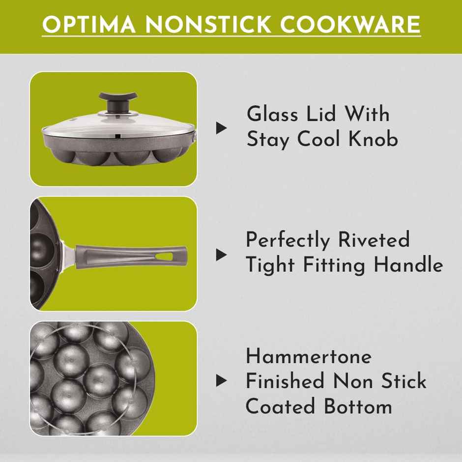 Magnus Heavy Base Non-Stick Appam Maker With Glass Black With Lid Gas Stove Compatible